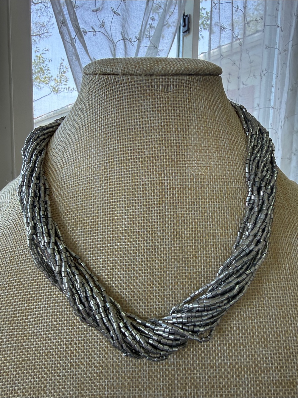 Silver Multistrand Beaded Necklace - Women Jewelry